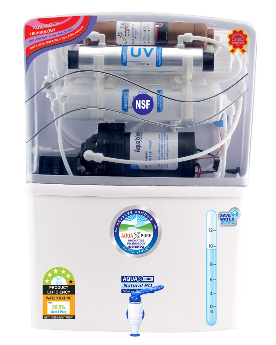 Aqua X Pure Grand+ Water Purifier | Advanced RO+UV+Copper+Zinc Purification | Smart MTDS & HTDS Membrane Technology | 20 LPH Rapid Purification | Mineral-Rich Drinking Water.(Premium Version)