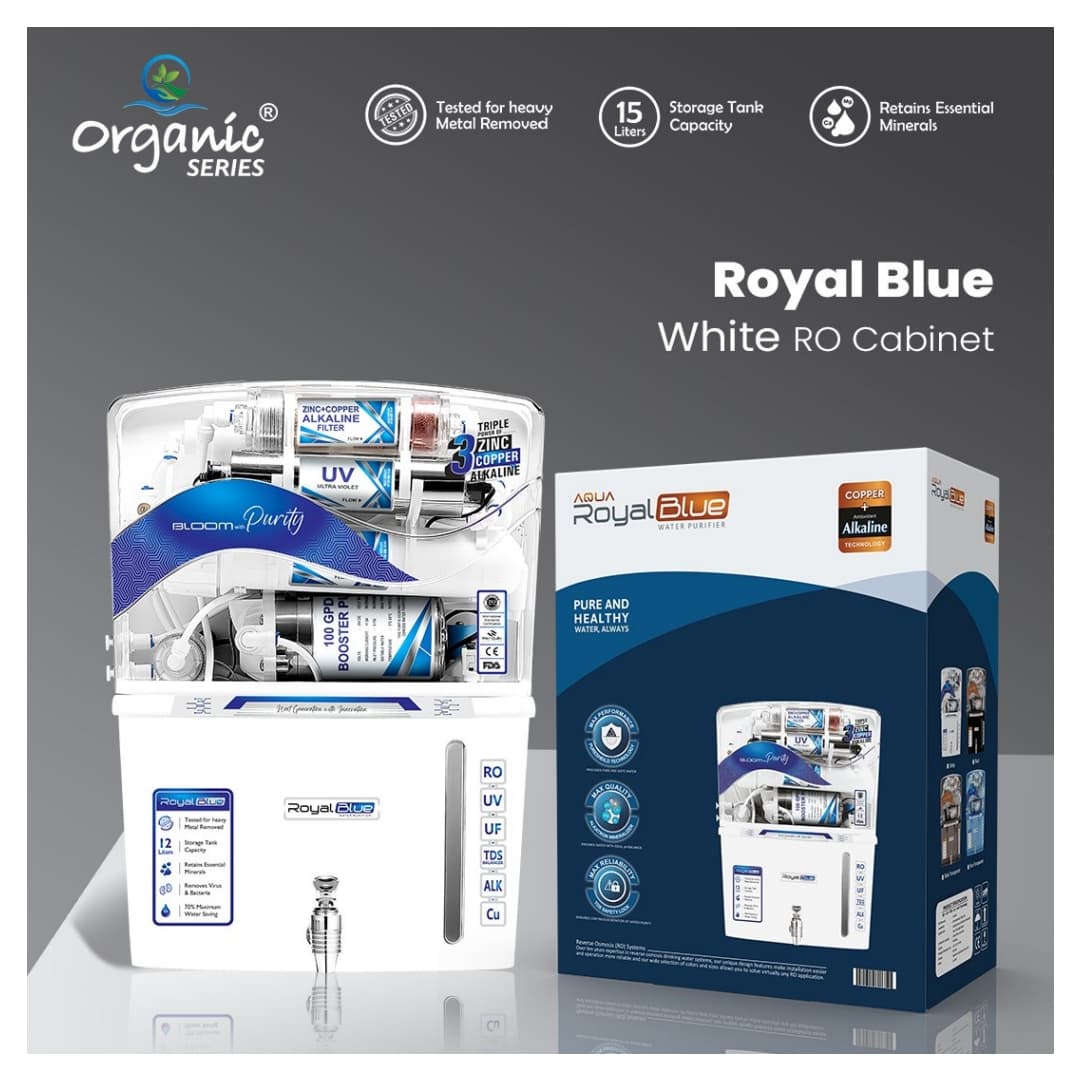 Purecon Royal Blue's Alkaline RO Water Purifier with Active Copper + UF + UV + TDS Control, 11 Litre White Colured Fully Automatic 6 Multistage Purification
