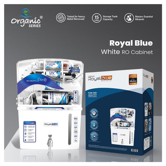 Purecon Royal Blue's Alkaline RO Water Purifier with Active Copper + UF + UV + TDS Control, 11 Litre White Colured Fully Automatic 6 Multistage Purification