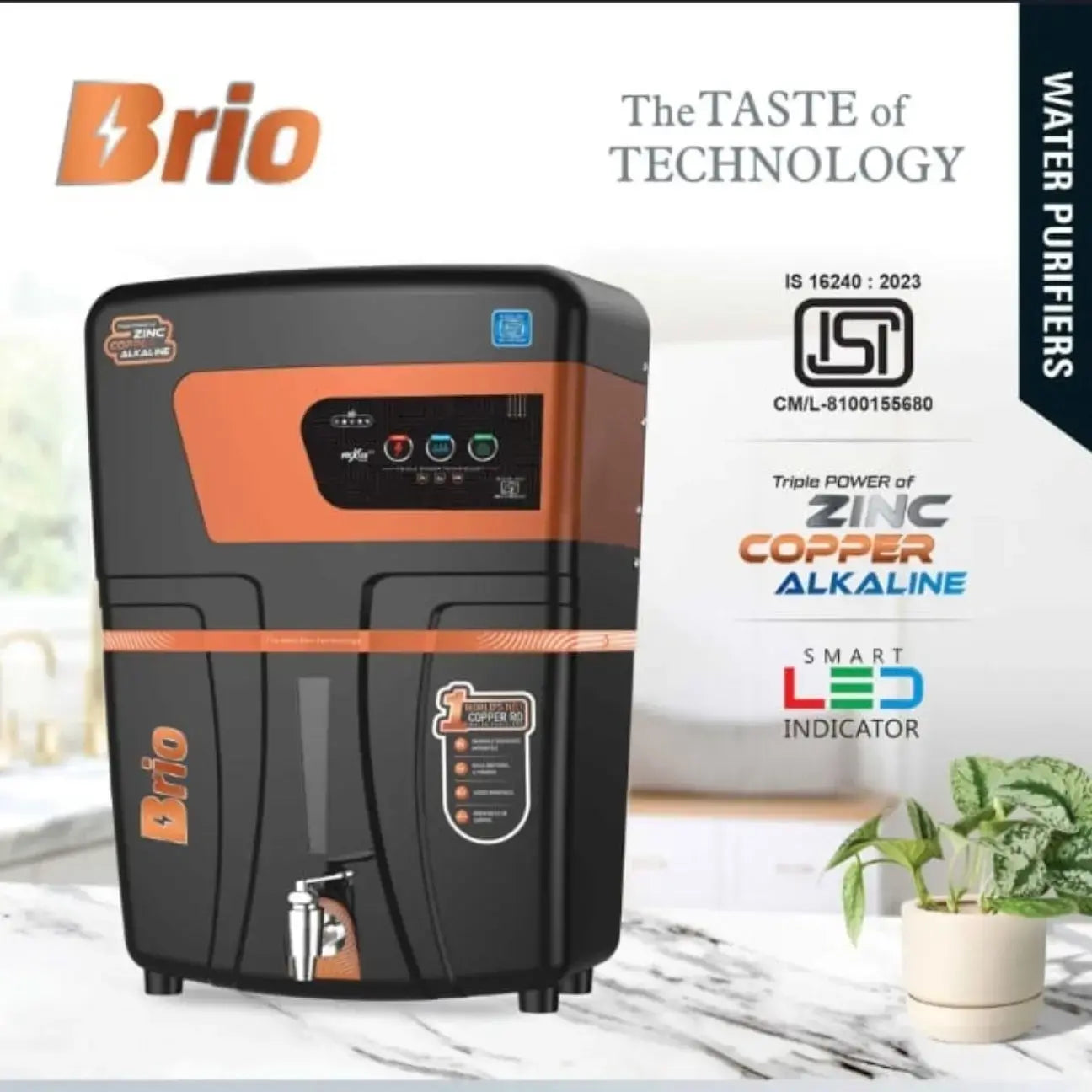 Nexus Series Brio Black Ro Uv Alkaline with zinc copper water purifier